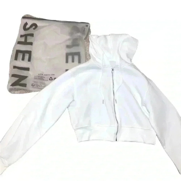 SHEIN Jackets & Blazers - New SHEIN Women’s Full-zip Crop Hoodie Sweatshirt Jacket White Sz. Medium NWT